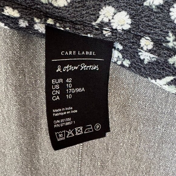 & Other Stories Black Ditzy Daisy Floral Square Neck Puff Sleeve Mini Dress - Picture 14 of 17